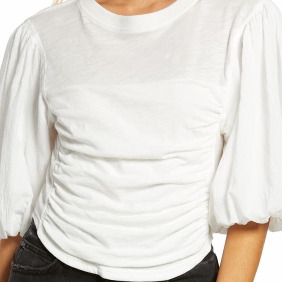 FREE PEOPLE COTTON SWEET SPOT TOP IN BLACK CROPPED FIT PUFF SLEEVE RUNCHING SZ S - Picture 7 of 7